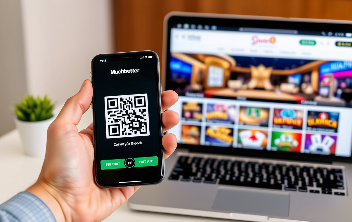 Person som bruker Muchbetter-appen på mobil for å sette inn penger på et nettcasino.